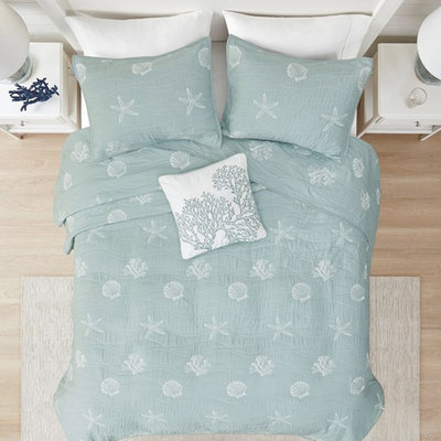 4 literies en coton. Coquillages brodés, rembourrage, literie avec broderie étoile de mer. Lavable à la machine, double / grand