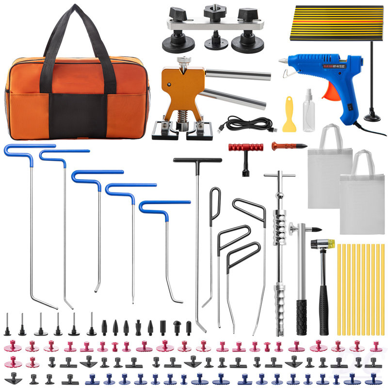 Tiges de retrait de bosses sans peinture, 89 outils de réparation de bosses sans peinture PCS, trousse de réparation de dents de voiture Golden Lifter Puller, languettes d'extraction de colle