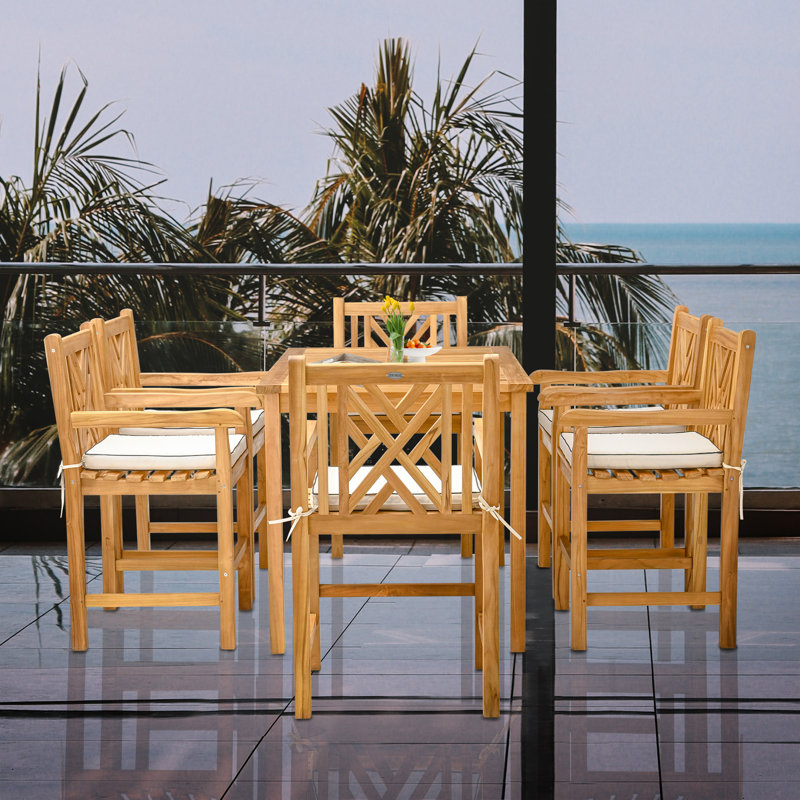 6 - Person Teak Wood Patio Dining Set with Rectangular Table , Cushions Included