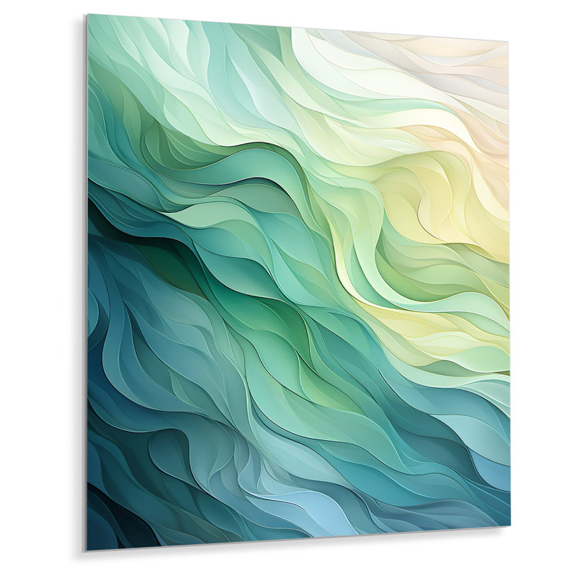 «Gree And White Sway Wave Serenity I», art mural géométrique en métal, H 32 po x l 16 po x P 1 po