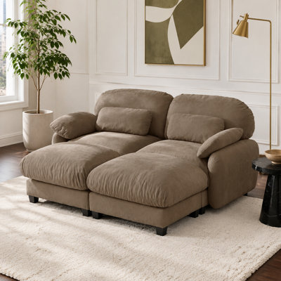 Canapé modulaire en chenille 2 places avec repose-pieds mobile Gailey, sièges profonds, coussins lombaires et coussins en forme de nuage