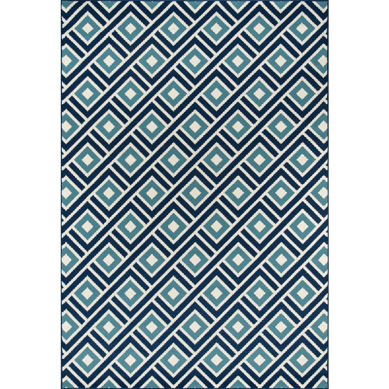 Tapis d'intérieur / extérieur à motif géométrique bleu Turnbow, Tapis de couloir 2 pi 3 po x 7 pi 6 po
