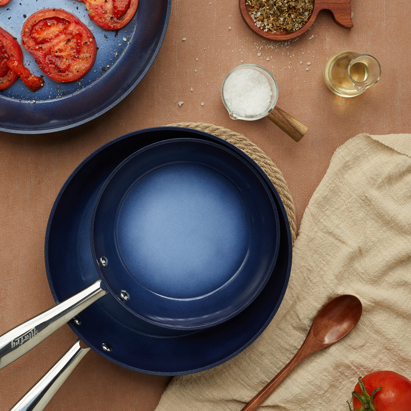 Poêle à frire antiadhésive en aluminium avec couvercle Hlafrg, 10", Bleu
