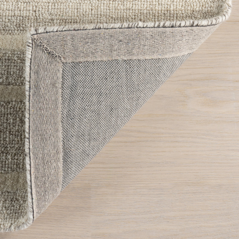 Beige Striped Handmade Wool Tufted 4' x 6' Area Rug