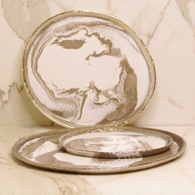 Lunares Dansbury Platter Small In Taupe,white,antique Silver