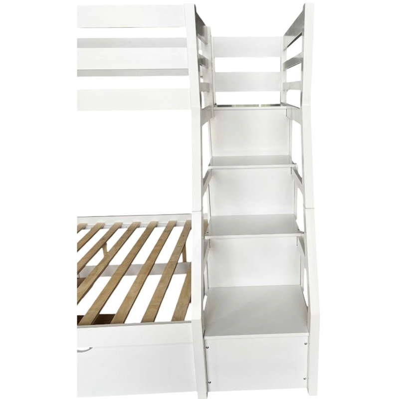 Lit superposé simple / double blanc avec rangement pour lit gigogne et rf, bois synthétique Ply, garde-corps double, lit de 56