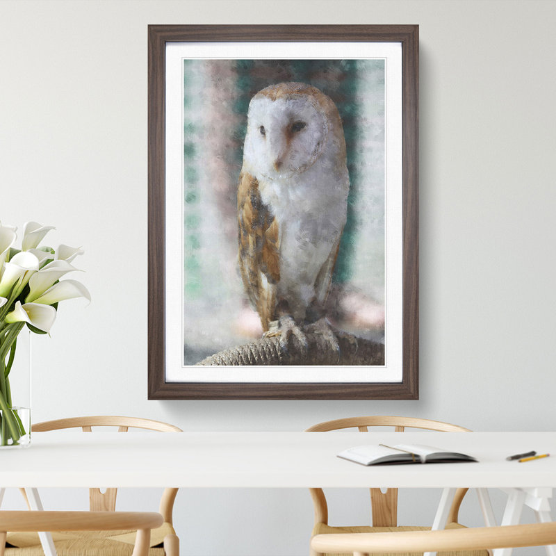 Barn Owl Vol.7 - Picture Frame Painting, Walnut Framed, 65cm H x 48cm W x 2cm D