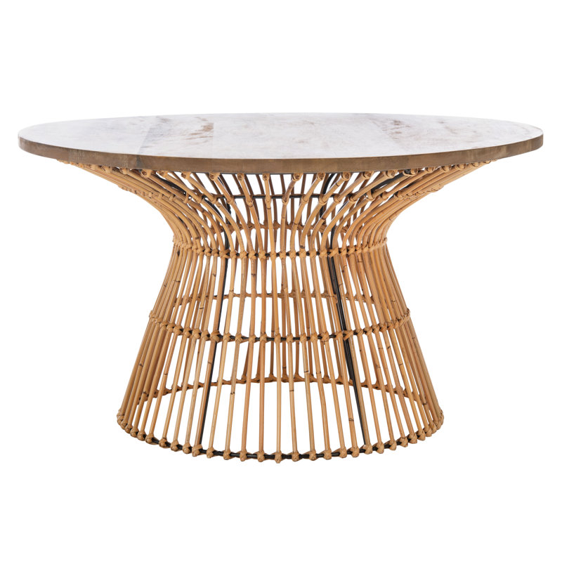 Contemporary Claunch Coffee Table – Tropical Style Mango Wood Top with Black Rattan Base for Home, Natural