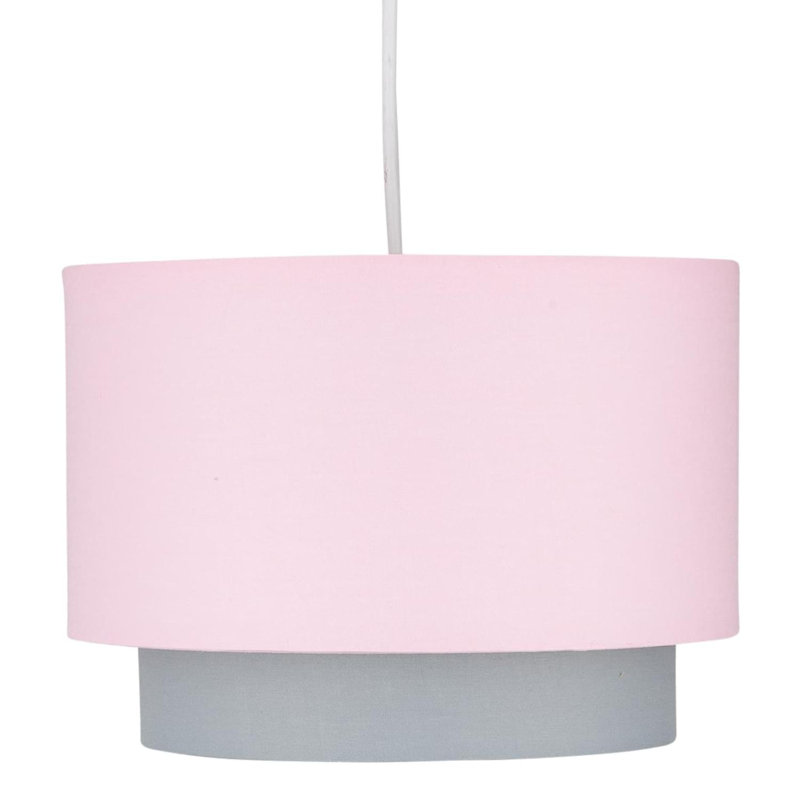 18 cm H Drum Cotton Pendant Shade ( Uno ), Pink & Grey