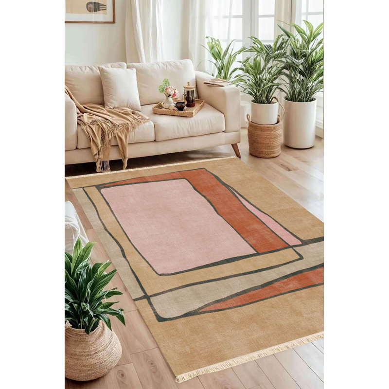 Tapis de style moderne Mid-Century 100% coton lavable à la machine 4 pi x 6 pi