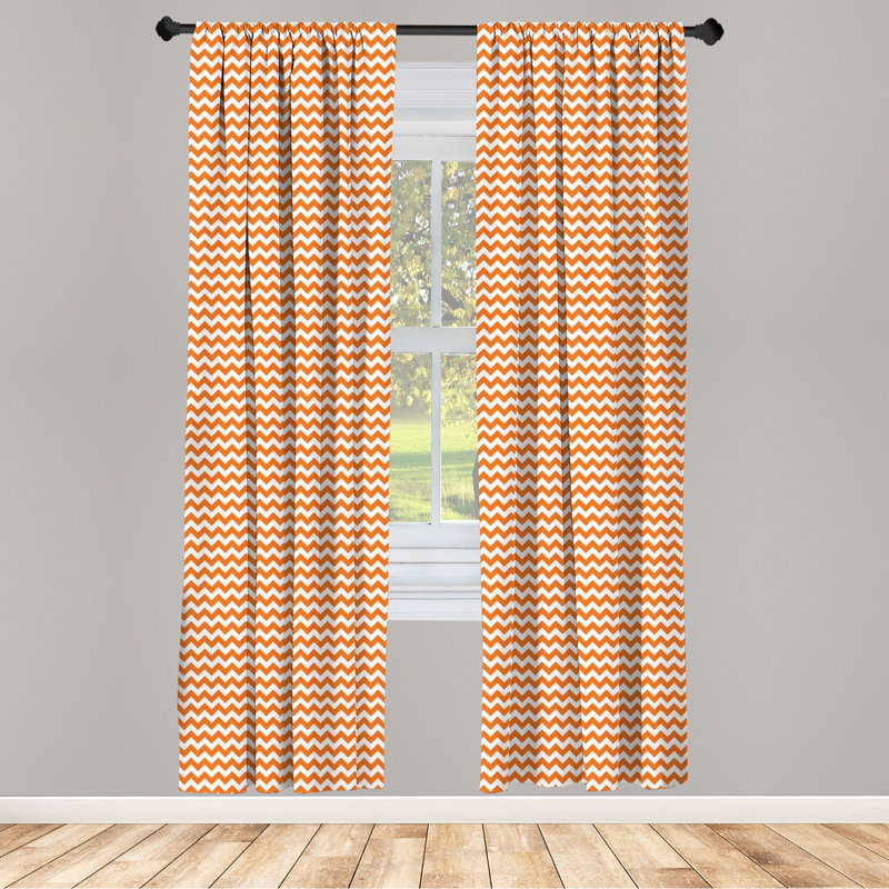 Chevron Semi-Sheer Rod Pocket Curtain Panels, 28" W x 84" L, Orange