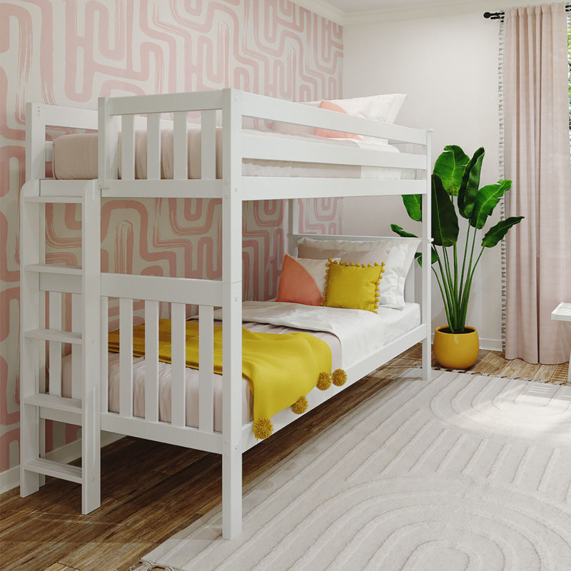 Delbreco Kids Twin Over Twin Bunk Bed with Ladder on End, White