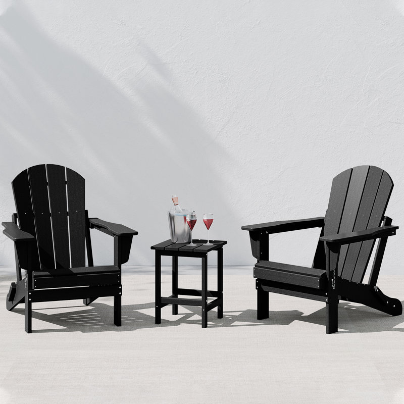 Laguna Foldable Outdoor Adirondack Chair With Table, Black