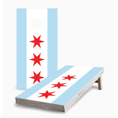 Ensemble de jeu de cornhole 2 x 4 Chicago City Flag | Comprend (2) planches (8) sacs et accessoires optionnels