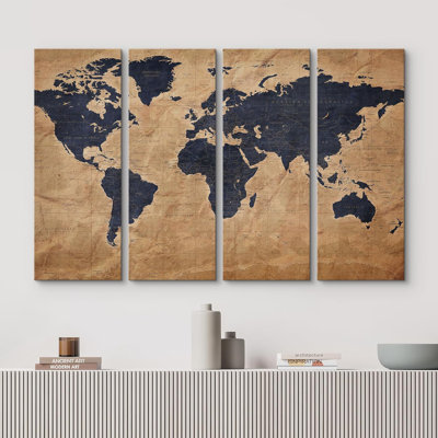 World Map " Blue, Brown World Maps " 4 - Pieces