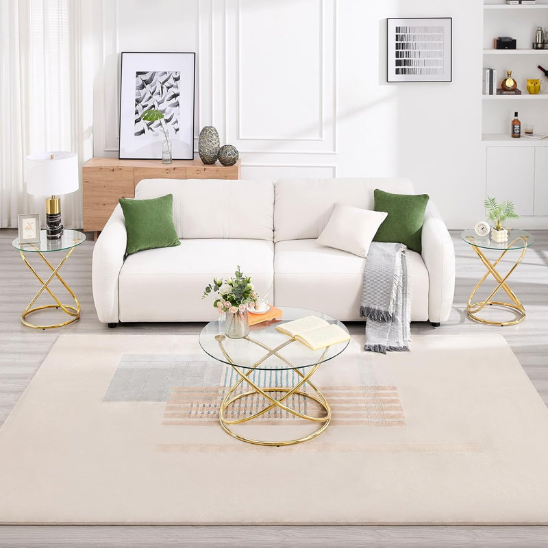 Jefre Tempered Glass Top End Table with Plated Metal Base, Gold