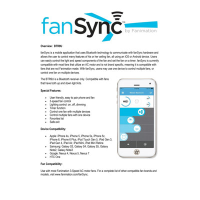 fanSync - Ceiling Fan Bluetooth Receiver - Uplight and Downlight