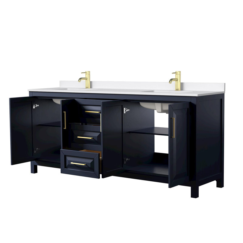 Daria 80'' W Vanity, Blue, Brushed Gold, White Quartz