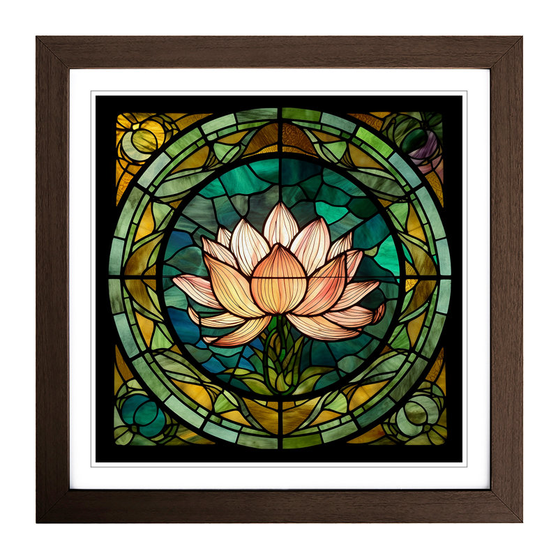 Lotus Flower Stained Glass Effect - Framed Print, Walnut