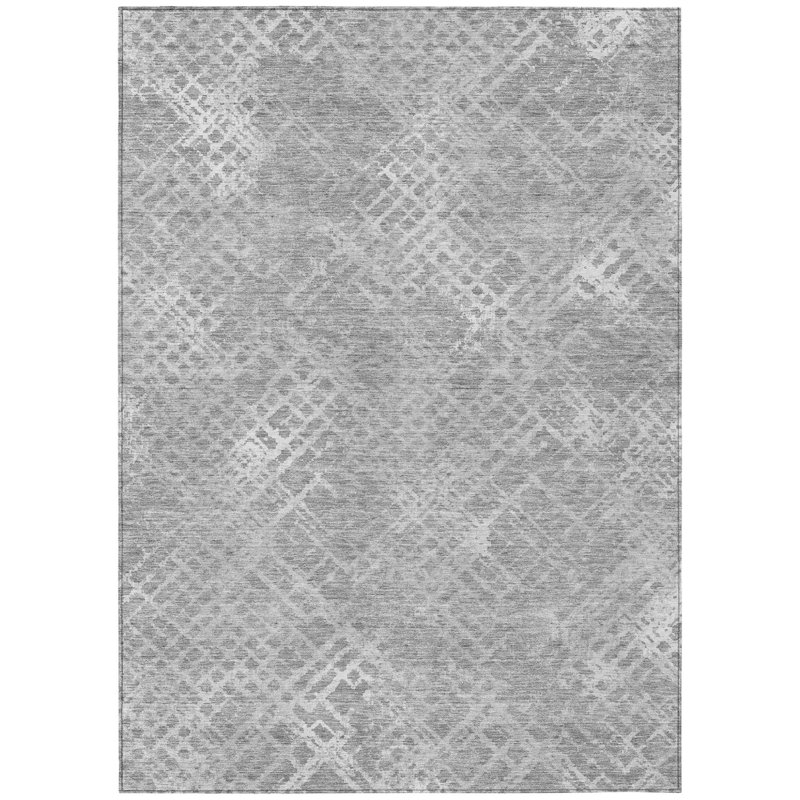 Tapis d'intérieur lavable à motif géométrique argenté 5 pi x 8 pi