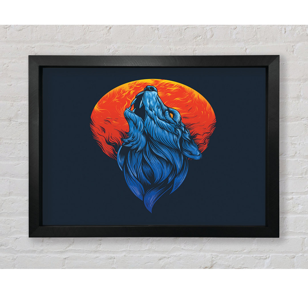 Gerahmtes Leinwandbild Wolf Howl Orange Moon