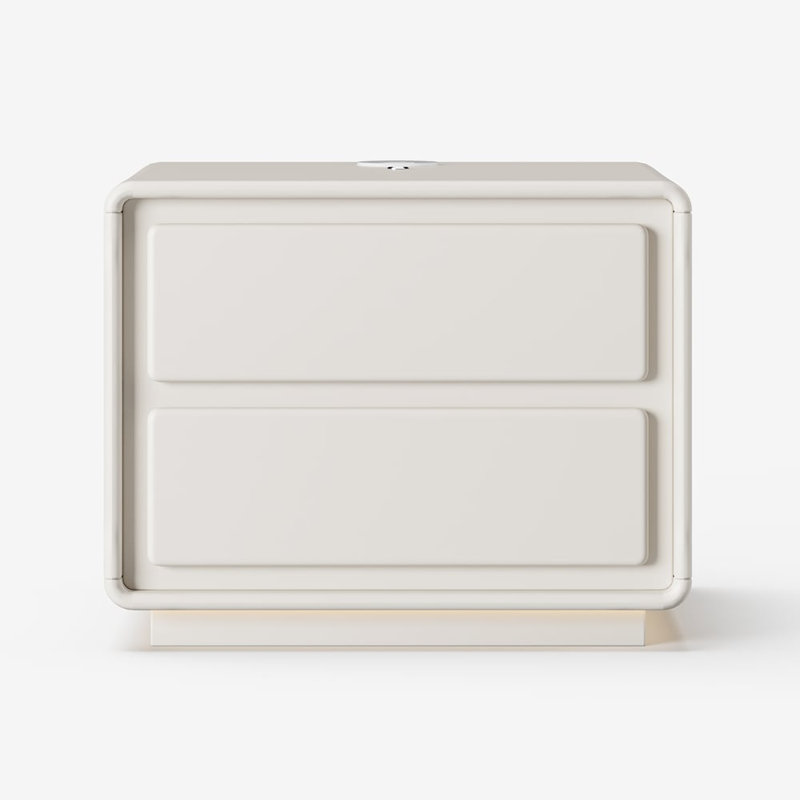 Modern 2-Drawer Smart White Beside Table with Wireless Charger