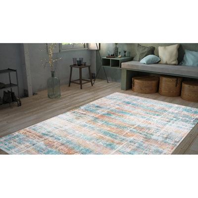 Tapis intérieur / extérieur en coton bleu / orange Necla