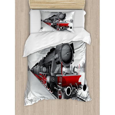 Northmoore Red/Grey/White Microfibre 350 TC Duvet Cover Set