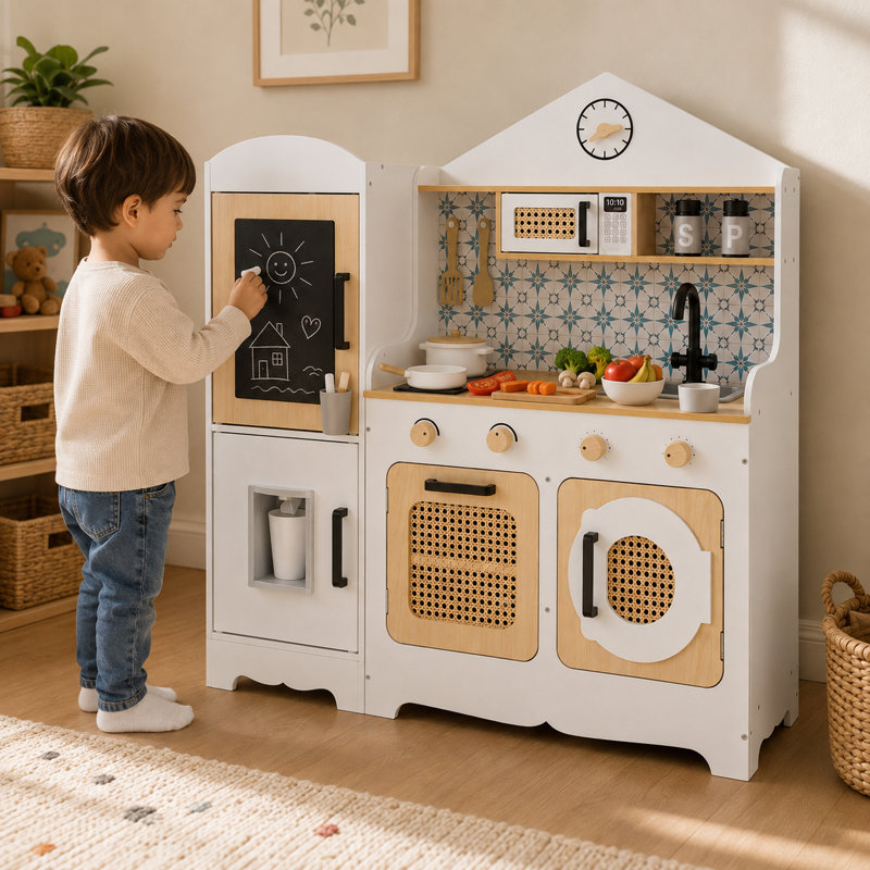 Teamson Kids Little Chef Morocco Modular Wooden Pretend Play Kitchen with 11 Accessorie Set & Interactive Features