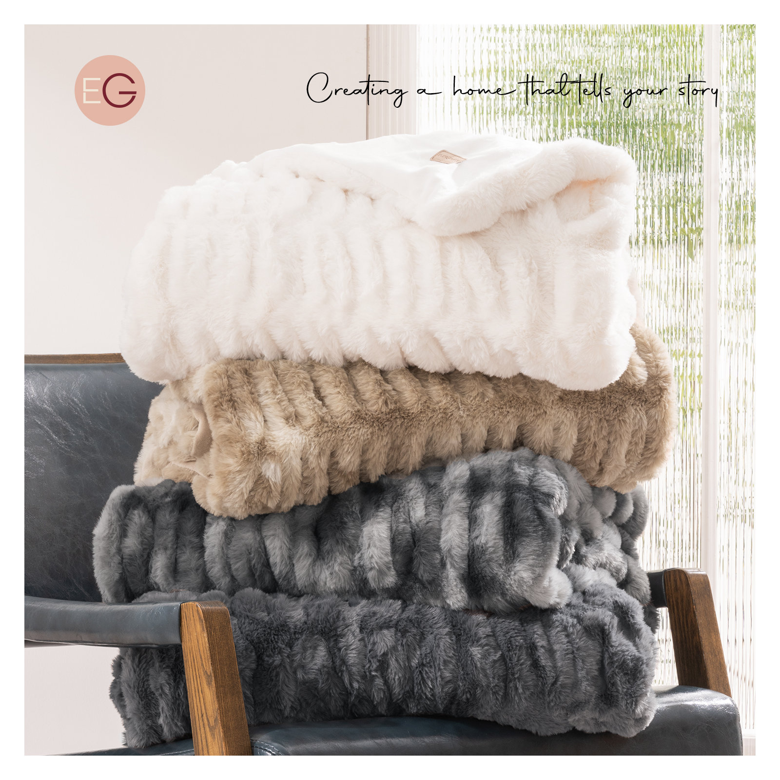 Ruched Bubble Faux Fur Throw Blanket, 60" W x 80" L, Ivory White