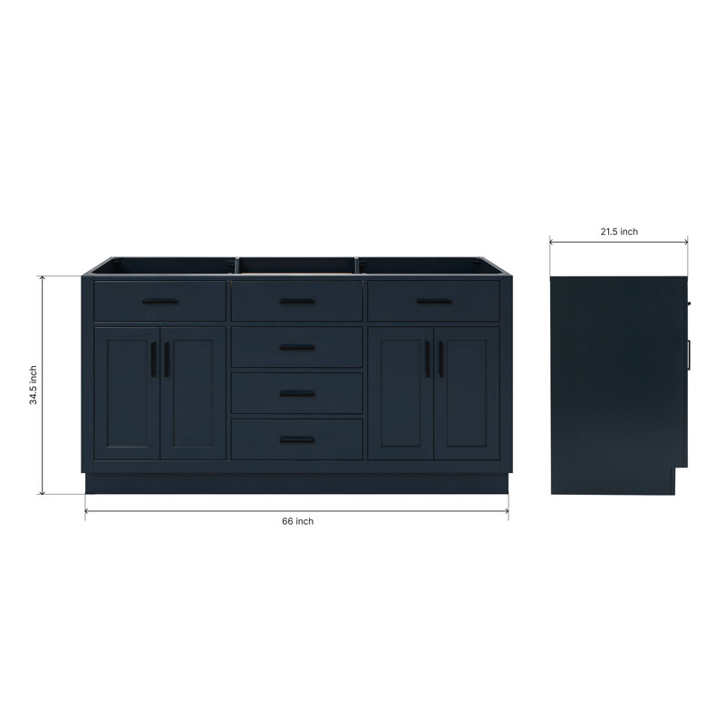 Hepburn 66'' Double Bathroom Vanity Base Only, Matte Black, Midnight Blue