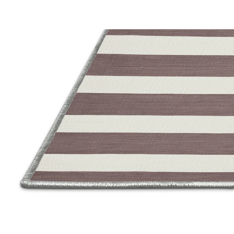 Tapis blanc à rayures horizontales lavable à la machine, Rectangle de 5 pi x 8 pi