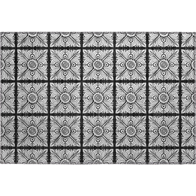 Premium Machine Washable Prisco Black Rug, Rectangle 1'8" x 2'6"