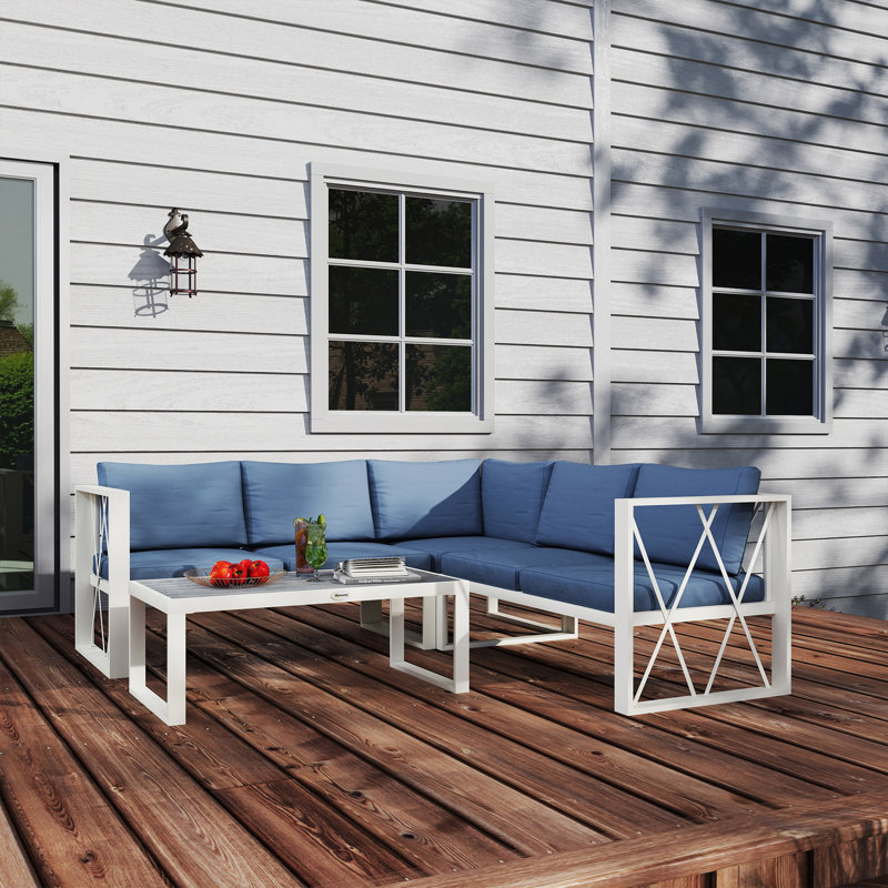 Outsunny 4 Piece L Shaped Garden Furniture Set with Lounger 5 Seater Grey