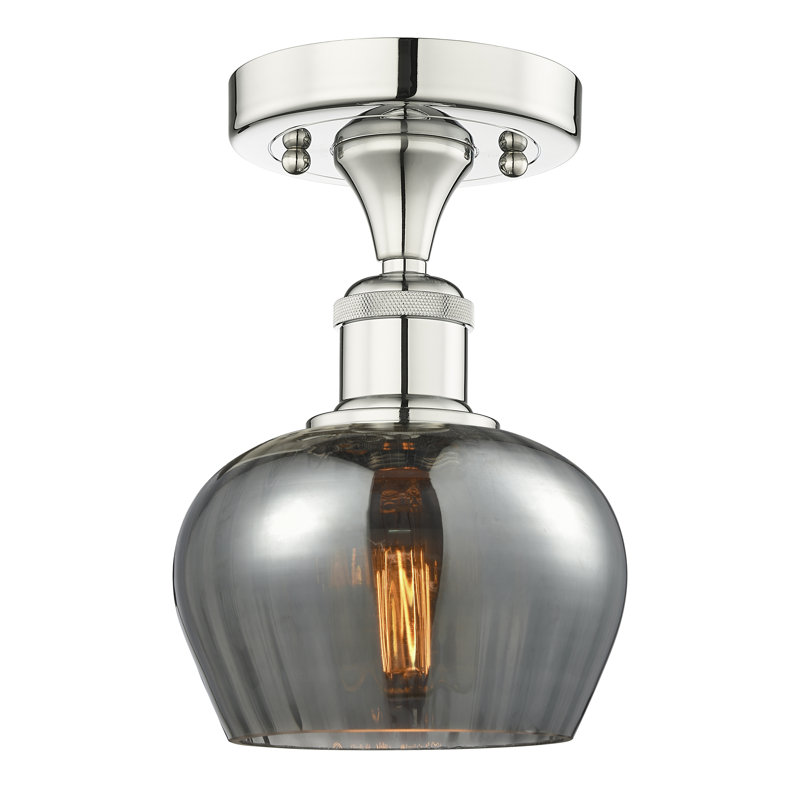 Hayons Glass Semi Flush Mount, Plated Smoke, Polished Nickel