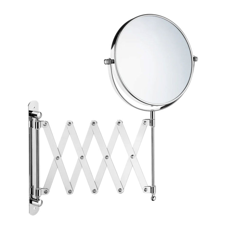 Miroir de maquillage / rasage mural à double face extensible / rétractable - grossissement de 7 fois et normal, Silver Plated
