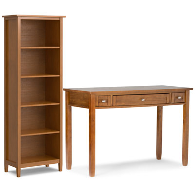 Bureau transitionnel en bois massif Grier de 48 po de largeur avec bibliothèque de 26 po de largeur brun doré clair (ensemble de 2)