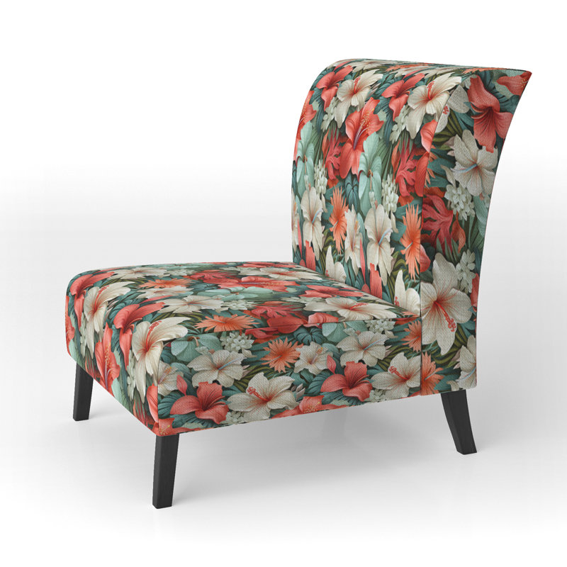 Paradise Mirage Tropical Pattern - Upholstered Coastal Slipper Chair, Tropical Leaves Accent Chair
