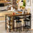 Bar Table Set For 2 With 4 Storage Shelves, 47" Industrial Breakfast Table And 2 Upholstered  Counter Stools W/ Backrest And Footrest, 3-Piece Dining Set For 2, Space Saving Bar Height Table And Chairs For Kitchen,Dining Room, Living Room, Studio, Pub-359164904-359164905