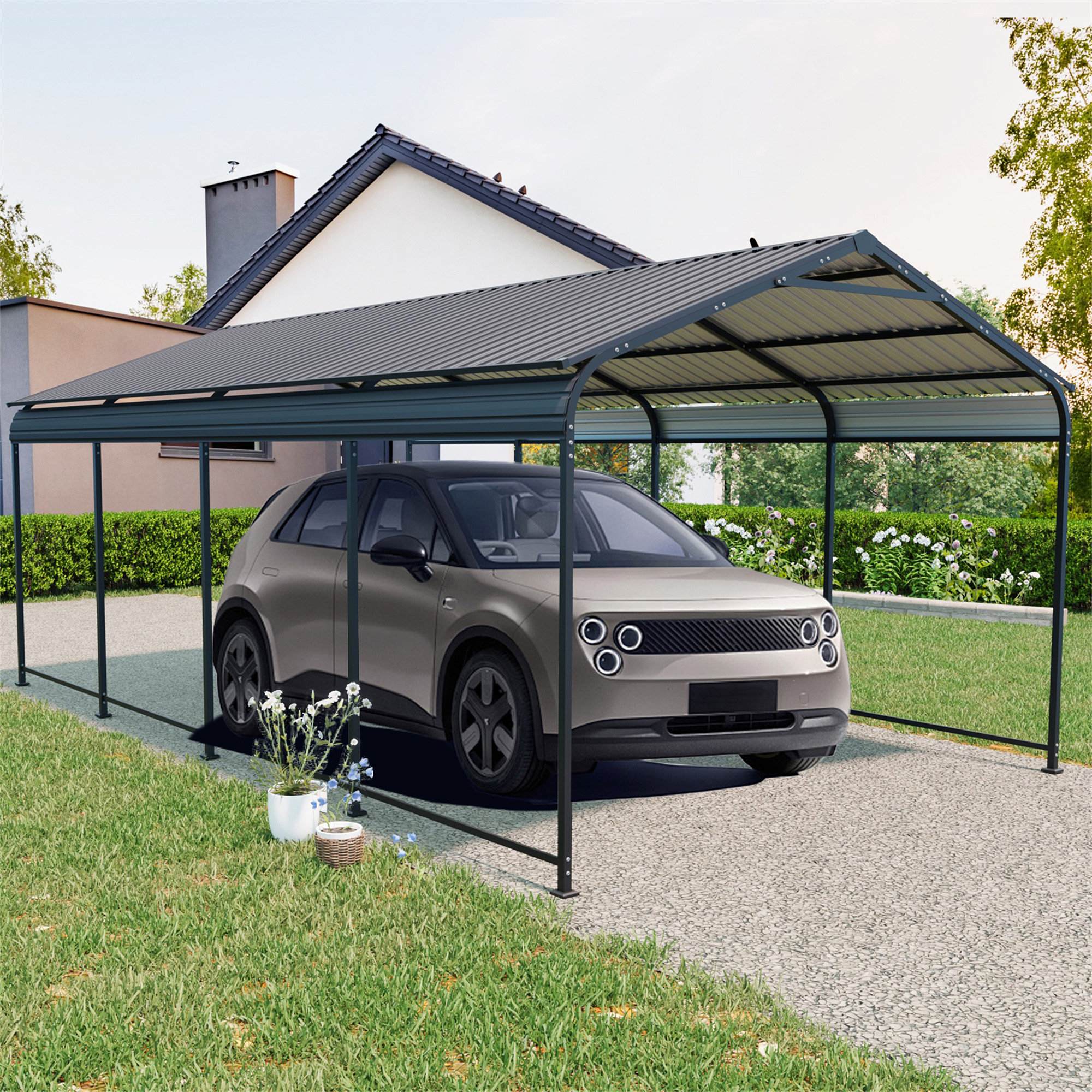 LOONGFIELD Carport, Heavy Duty Carport With Galvanized Steel Roof And ...