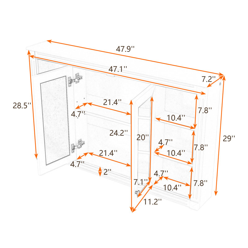 Armoire de rangement murale à miroir avec intérieur réglable et tablettes ouvertes, Bleu