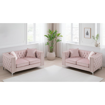 Lyon Velvet Pink Loveseat Set Of 2