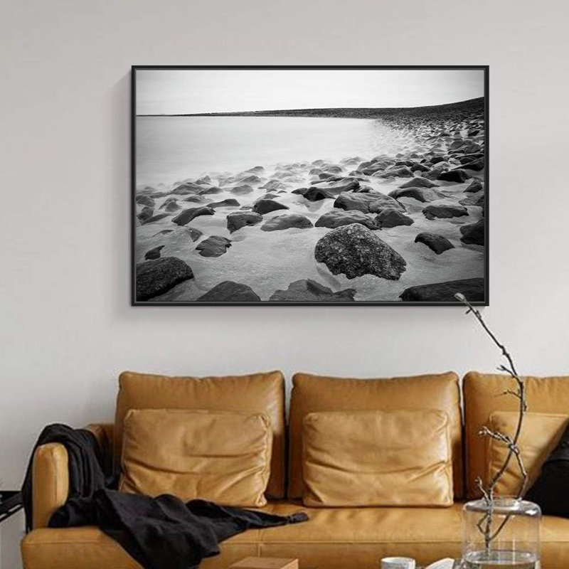 Impressions sur toile nautiques pour la chambre à coucher Coastal Beach H06, Cadre flottant noir, H 16 po x l 24 po