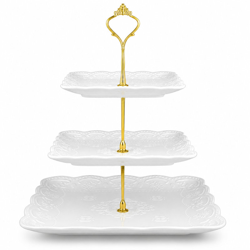 Ceramic Cake Stand, White/Gold