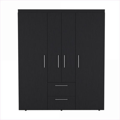 Armoires pour chambre à coucher | Armoire à panneau de particules noire Elma avec tiroir, tiges et amp; Tablettes
