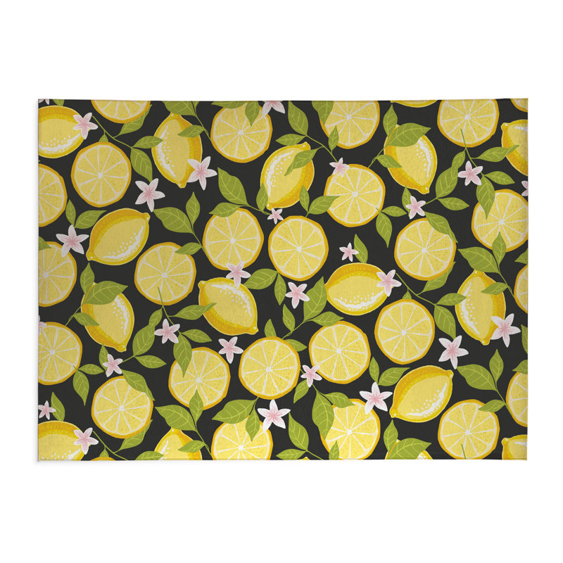 Tapis de lessive léger et antidérapant Lemons, 61 "L x 6.5 "H, Charcoal Abstract