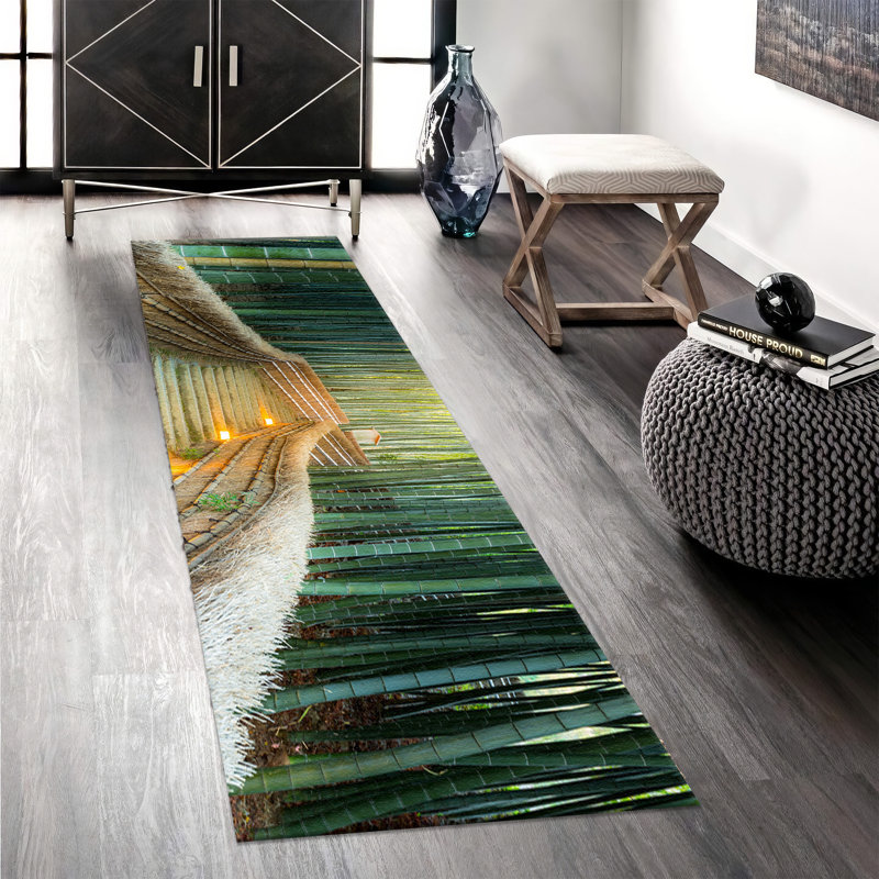 Non-Woven Thin-Type Printed Rug with Intricate Botanical Design and Earthy Brown Tones for a Rustic Look in Living Room and Bedroom Spaces