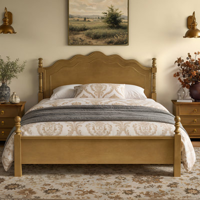Henry Queen Traditional Wood Platform Bed with Curved Headboard