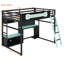 Lit mezzanine double en bois avec bureau, tablettes, lumières DEL, ports USB et panneau perforé-31428590