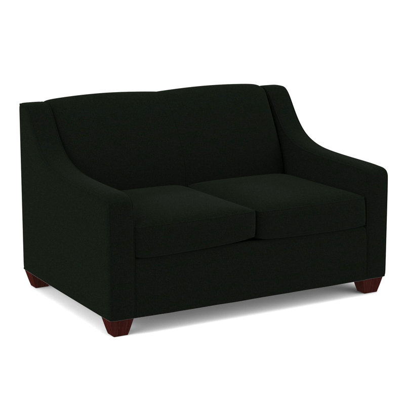 Causeuse à accoudoirs carrés 52 po avec coussins réversibles Phillips, Noir Dorset, Acajou empire